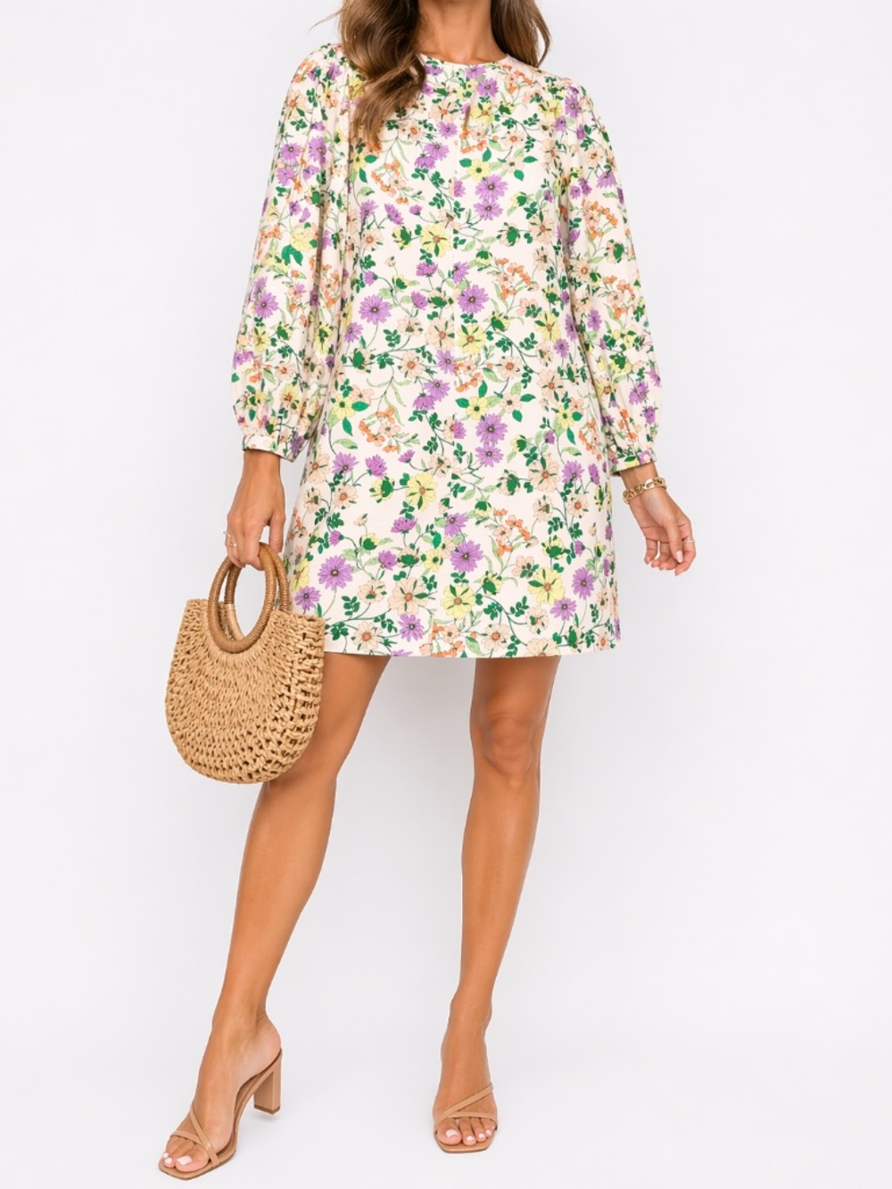 LOFT Floral Linen Blend Shift Dress Long Sleeve Size 8 Spring Dress - Picture 2 of 7